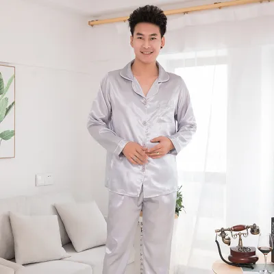 Imitation Silk Couple Pajamas Set Long Sleeve Sleepwear