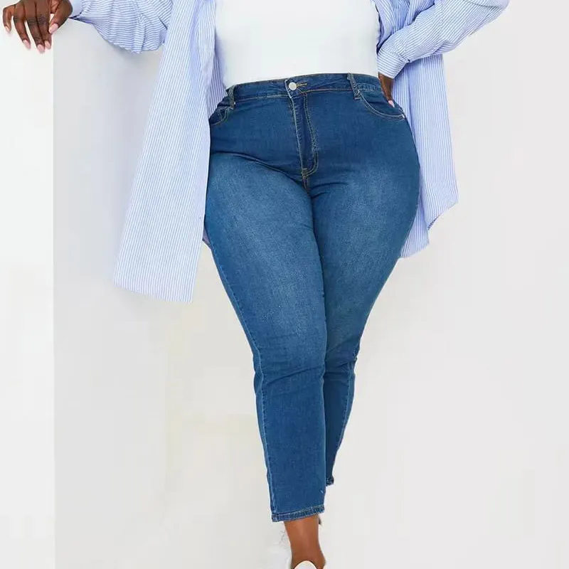 Women Plus Size Stretch Denim Skinny Jeans - Nostalgic Vintage Style