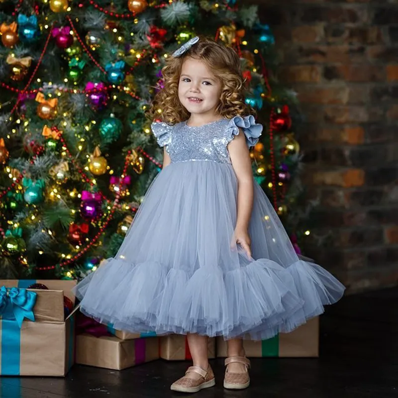 Toddler Girls Sequins Satin Tutu Princess Dress Kids Party Sleeveless Round Neck