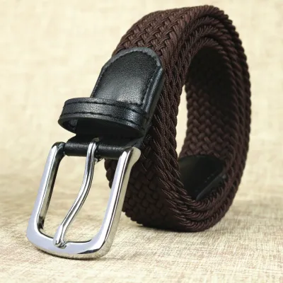 Women Men Fashion Casual Versatile Canvas Woven Square Pin Buckle Belt 3.5cm Width