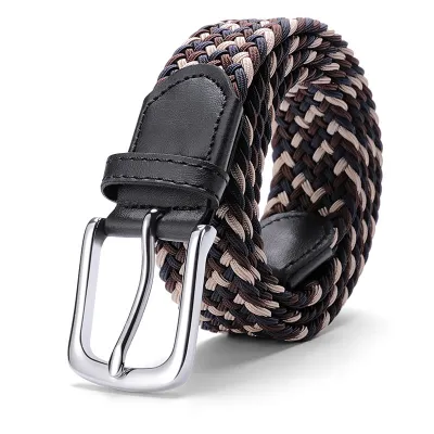 Women Men Fashion Casual Versatile Canvas Woven Square Pin Buckle Belt 3.5cm Width