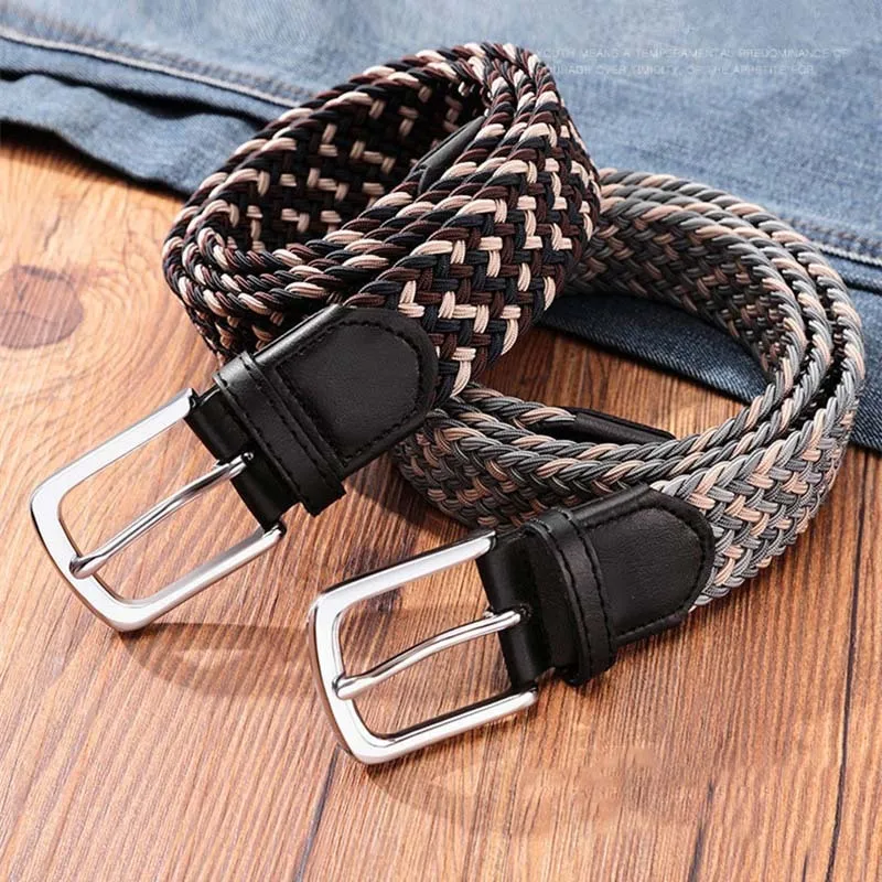 Women Men Fashion Casual Versatile Canvas Woven Square Pin Buckle Belt 3.5cm Width