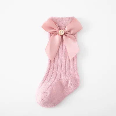 Kids Unisex Cute Basic Solid Color Bow Cotton Mid-Calf Socks