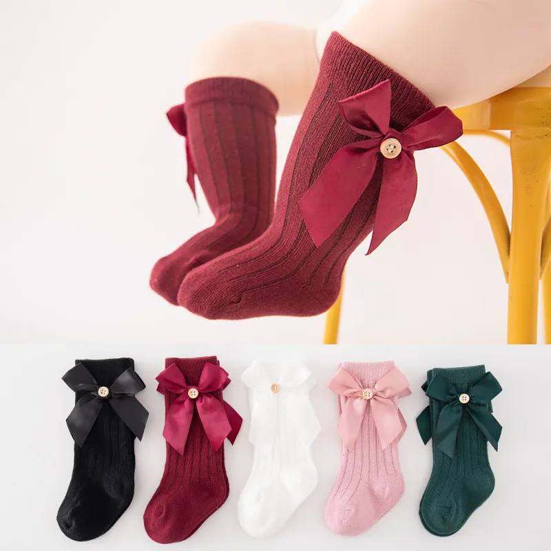 Kids Unisex Cute Basic Solid Color Bow Cotton Mid-Calf Socks