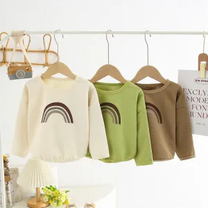 Kids Toddler Big Boys Girls Casual Cute Rainbow Waffle Long Sleeve Round Neck T-Shirt
