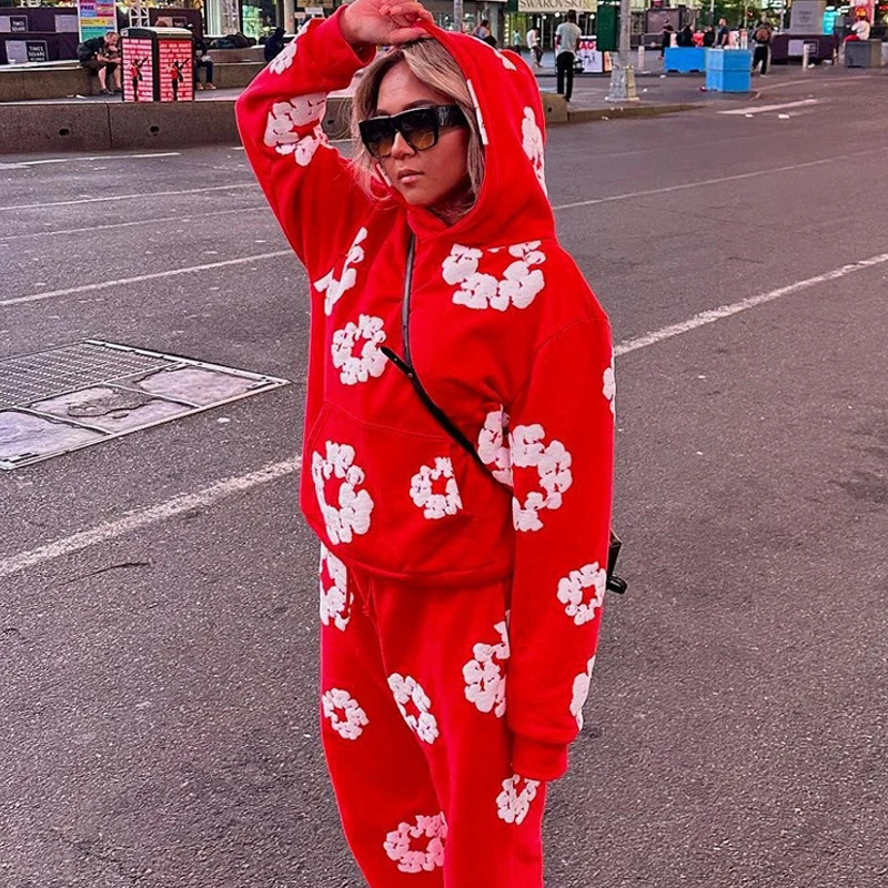 日本未入荷 Casual Wholesale Athleisure Hoodie Pocket Loose Print Floral Clothing