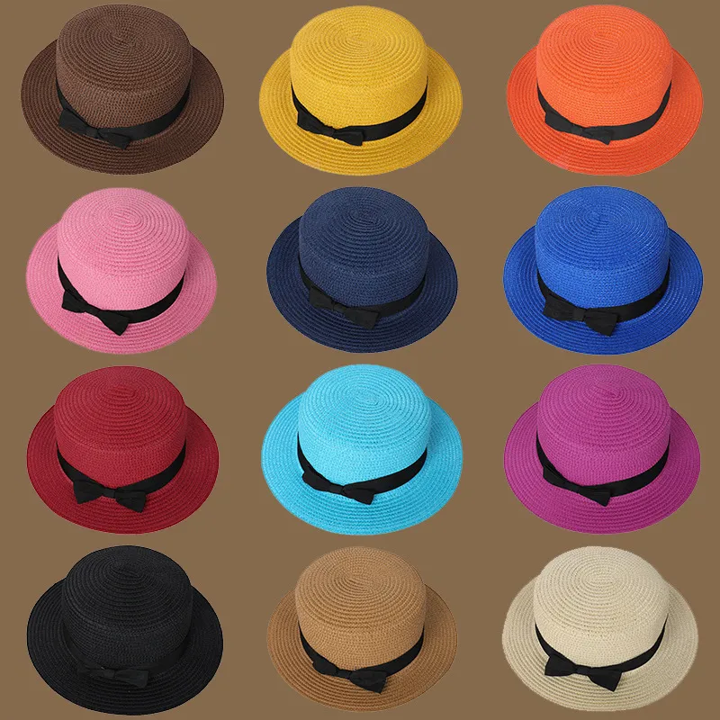 Spring Summer Straw Bow Decor Fashion Casual Foldable Beach Flat Straw Hat