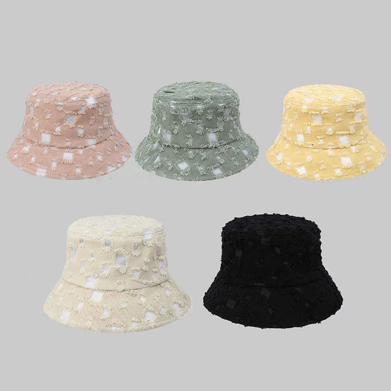 Fashion Spring Summer Candy Color Unisex Cotton Ripped Bucket Hat