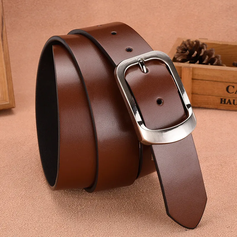 Men Fashion Casual Business Versatile Square Pin Buckle Genuine Leather Belt