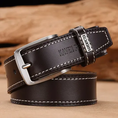 Men Fashion Casual Business Versatile Square Pin Buckle Genuine Leather Belt