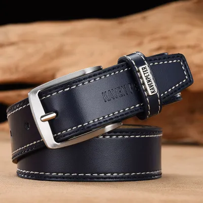 Men Fashion Casual Business Versatile Square Pin Buckle Genuine Leather Belt