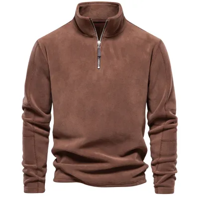 Men Autumn Winter Casual Basic Solid Color Long Sleeve Turtle Neck Zipper Trim Sweatshirts