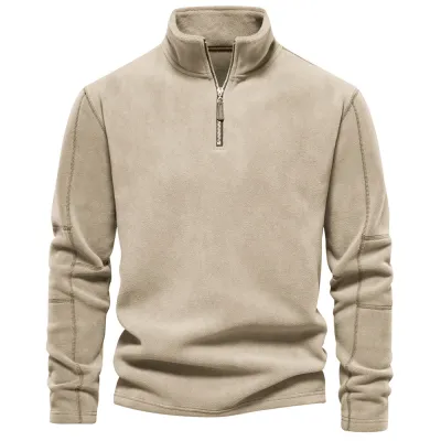 Men Autumn Winter Casual Basic Solid Color Long Sleeve Turtle Neck Zipper Trim Sweatshirts