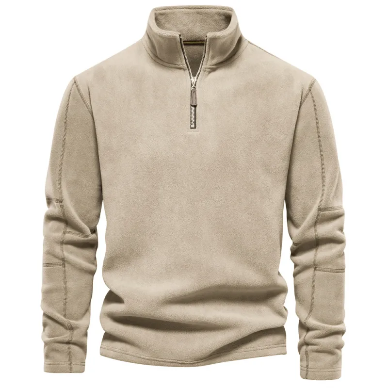Men Autumn Winter Casual Basic Solid Color Long Sleeve Turtle Neck Zipper Trim Sweatshirts