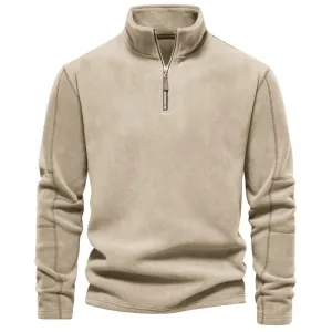 Men Autumn Winter Casual Basic Solid Color Long Sleeve Turtle Neck Zipper Trim Sweatshirts