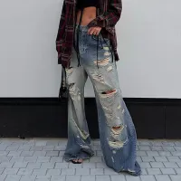 Y2K Women Street Fashion Gradient Ripped Jeans