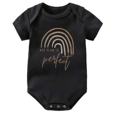 Kids Baby Boys Girls Casual Cute Letter Rainbow Strip Short Sleeve Round Neck Romper