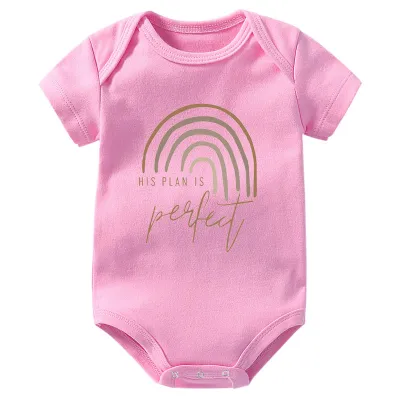 Kids Baby Boys Girls Casual Cute Letter Rainbow Strip Short Sleeve Round Neck Romper
