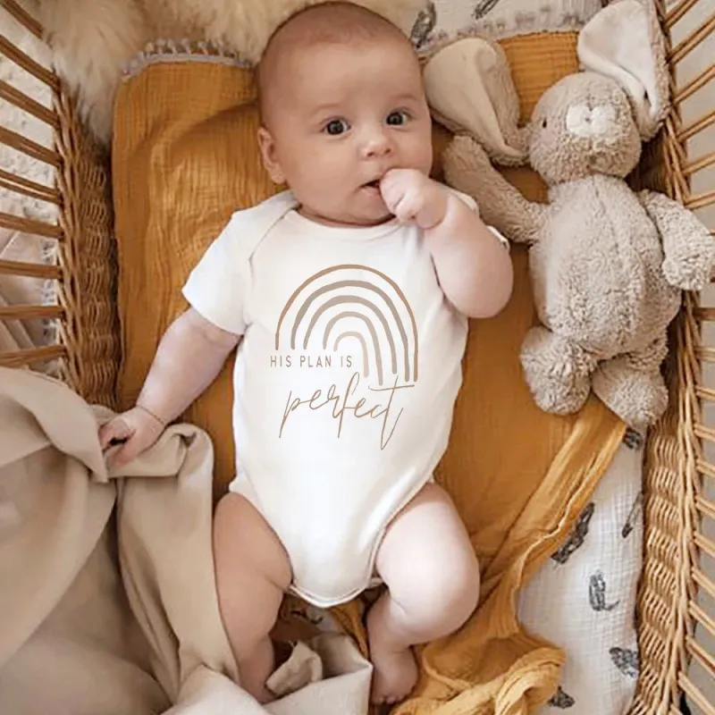 Kids Baby Boys Girls Casual Cute Letter Rainbow Strip Short Sleeve Round Neck Romper