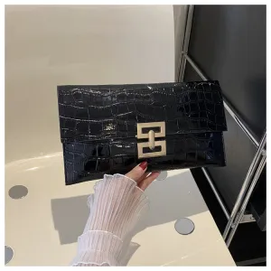 Women Fashionable Stone Pattern Glitted Flap PU Evening Bag