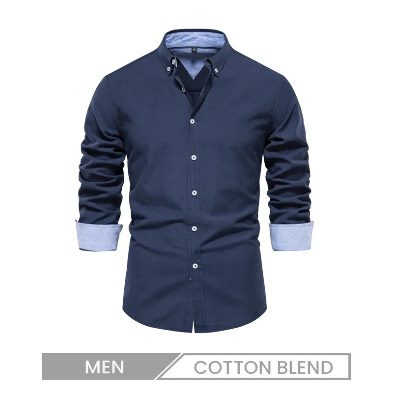 Men Spring Autumn Fashion Casual Basic Solid Color Long Sleeve Lapel Dress Shirt Custom