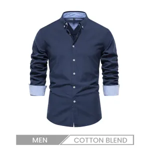 Men Spring Autumn Fashion Casual Basic Solid Color Long Sleeve Lapel Dress Shirt Custom