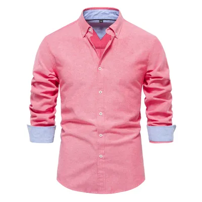 Men Spring Autumn Fashion Casual Basic Solid Color Long Sleeve Lapel Dress Shirt Custom