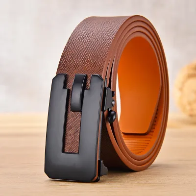 Men's Fashion Casual Business Versatile Solid Color Automatic Buckle Cowhide Leather Belt