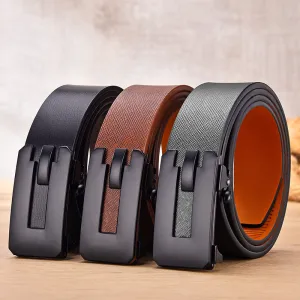 Men's Fashion Casual Business Versatile Solid Color Automatic Buckle Cowhide Leather Belt