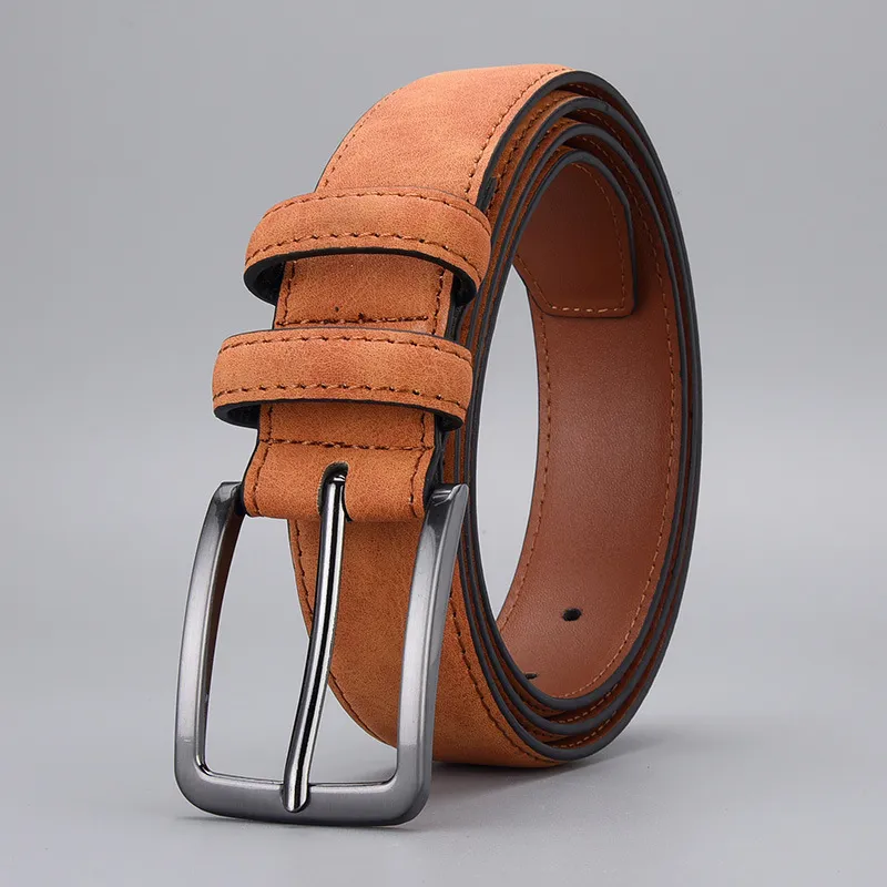 Men Fashion Casual Business Versatile Solid Color Square Pin Buckle PU Belt