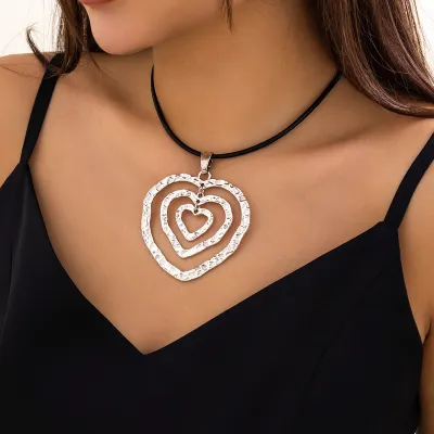 Valentine Simple Adjustable Flannelette Wax Thread Exaggerated Heart Necklace