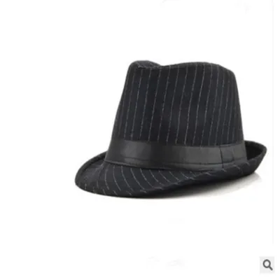 Autumn Winter Gentle Men Striped Woolen Fedora Hat Jazz Hat
