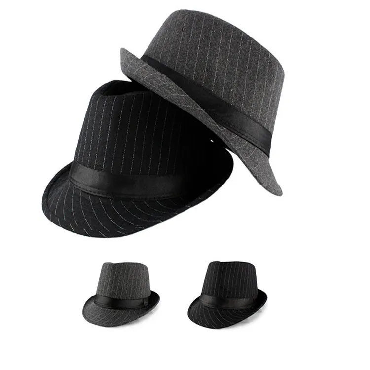 Autumn Winter Gentle Men Striped Woolen Fedora Hat Jazz Hat