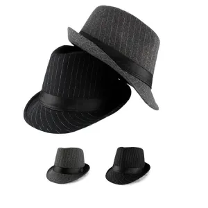 Autumn Winter Gentle Men Striped Woolen Fedora Hat Jazz Hat