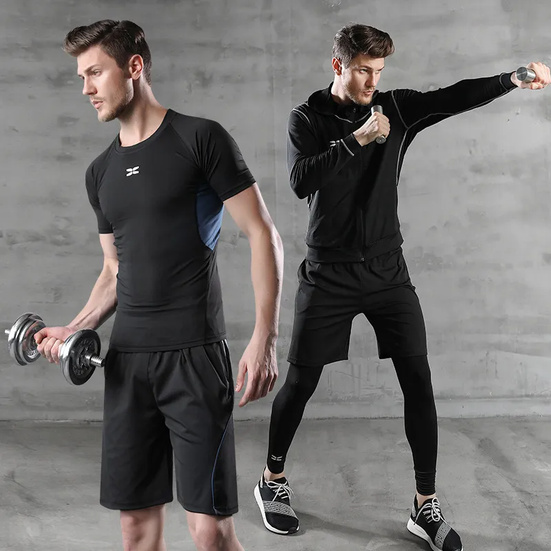 Men Casual Sports Color Matching Quick-Drying Training Suit Five-Piece Set
