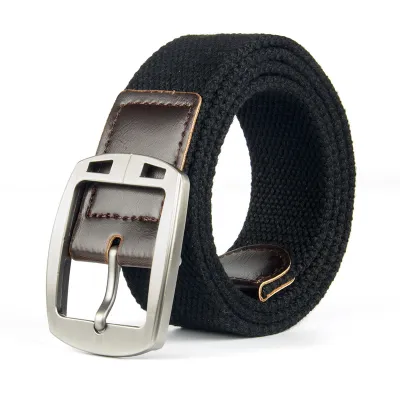 Men Casual Sports Versatile Canvas Woven Square Pin Buckle Belt