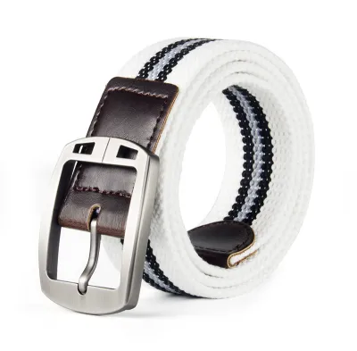 Men Casual Sports Versatile Canvas Woven Square Pin Buckle Belt