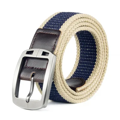 Men Casual Sports Versatile Canvas Woven Square Pin Buckle Belt
