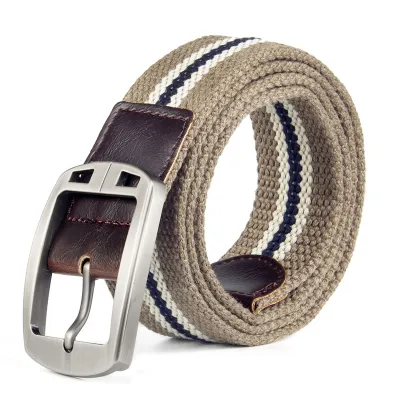 Men Casual Sports Versatile Canvas Woven Square Pin Buckle Belt