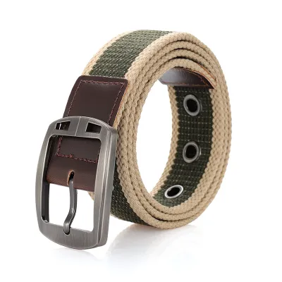 Men Casual Sports Versatile Canvas Woven Square Pin Buckle Belt