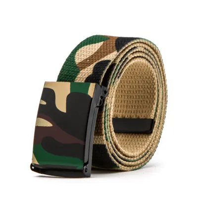 Men Casual Sports Camouflage Print Canvas Woven Metal Buckle Belt