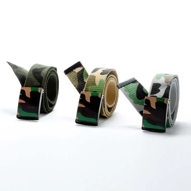 Men Casual Sports Camouflage Print Canvas Woven Metal Buckle Belt