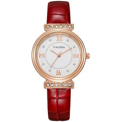 Women's Rhinestone-Encrusted PU Band Quartz Round Watch