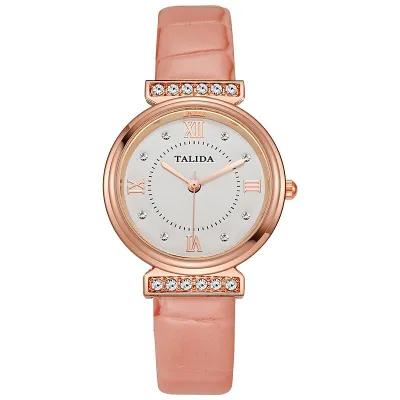 Women's Rhinestone-Encrusted PU Band Quartz Round Watch
