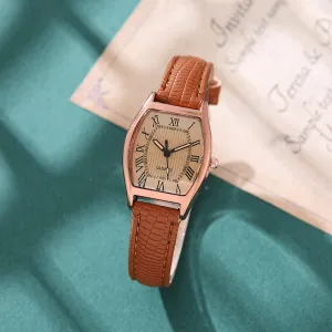 Wine Barrel Shaped Simple PU Band Quartz Watch
