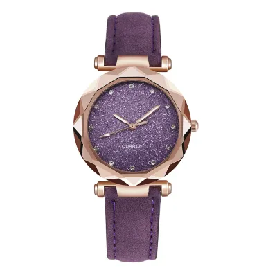 Glitter Starry Silver Women Frosted Pu Band Belt Quartz Watch