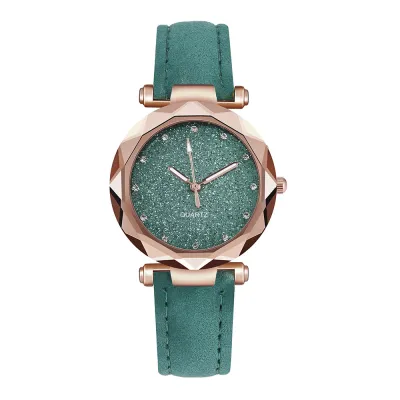 Glitter Starry Silver Women Frosted Pu Band Belt Quartz Watch