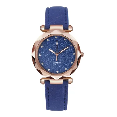 Glitter Starry Silver Women Frosted Pu Band Belt Quartz Watch