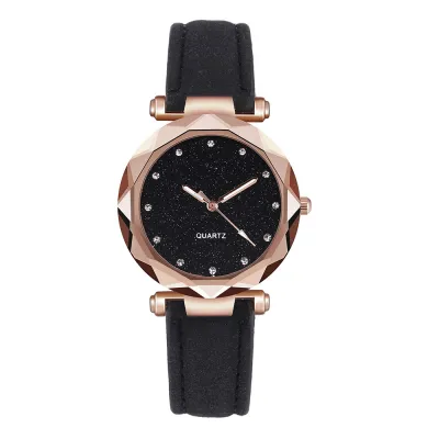 Glitter Starry Silver Women Frosted Pu Band Belt Quartz Watch
