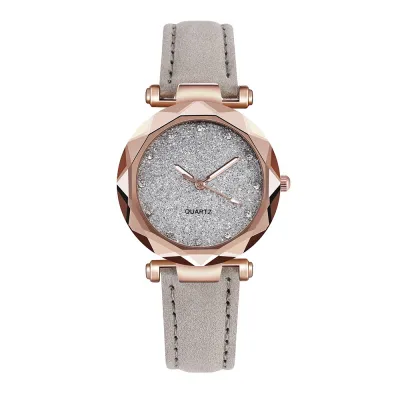 Glitter Starry Silver Women Frosted Pu Band Belt Quartz Watch